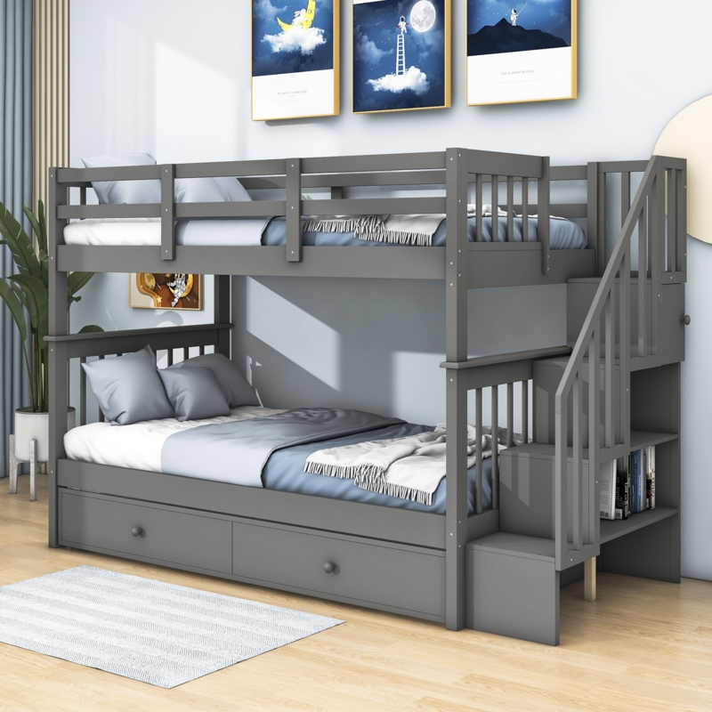 Abie Twin over Twin Bunk Bed with Trundle and Shelves by Harriet Bee
