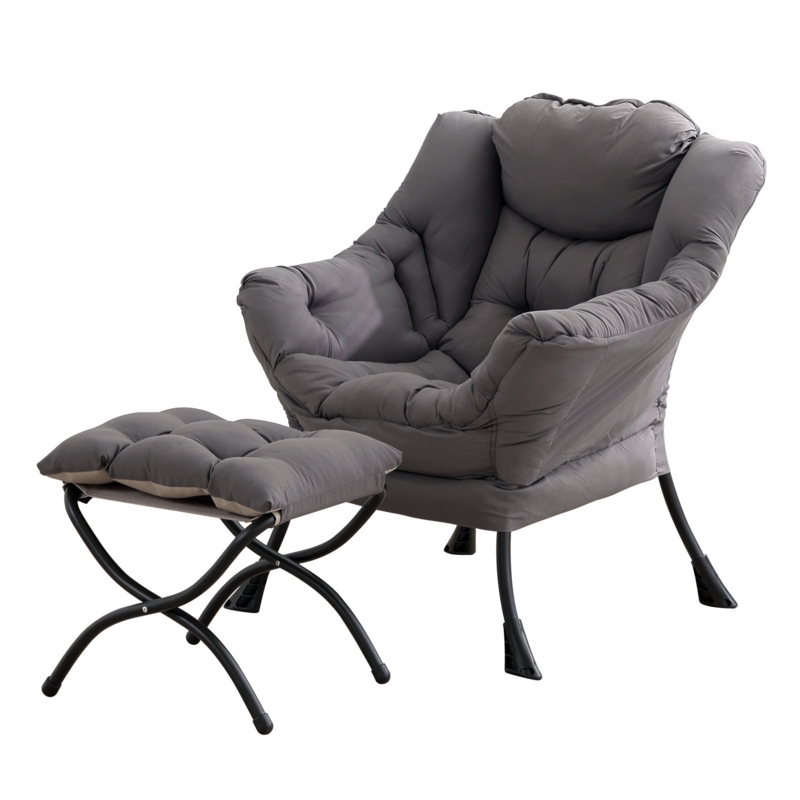 Abramson Lazy Chair with Ottoman, Modern Accent Leisure Upholstered Sofa Chair