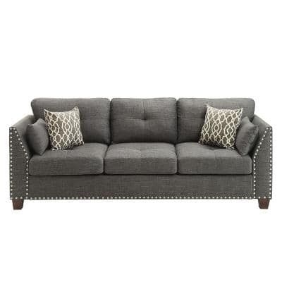 Acme Furniture Laurissa 30 in. W Flared Arm Linen Straight Sofa in Gray, Light Charcoal Linen