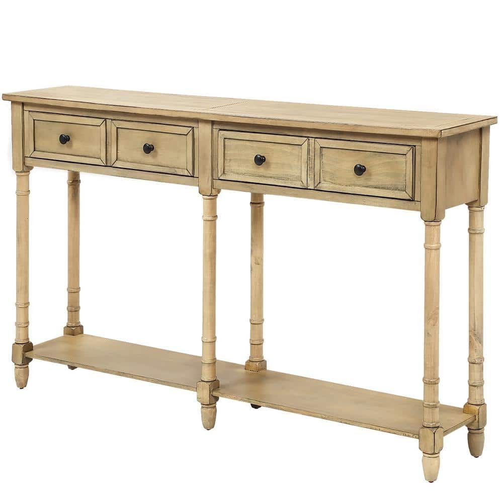 aisword 58 in. Console Table Sofa Table Easy Assembly with 2-Storage Drawers and Bottom-Shelf - Ginger, Red