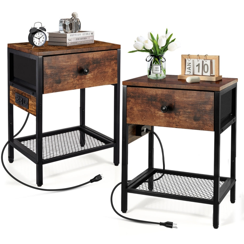 Akeem Iron Nightstand with Fabric Drawers