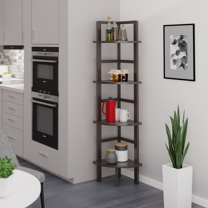 Akihito 13.86'' Solid Wood Corner Baker's Rack with Wooden Shelves