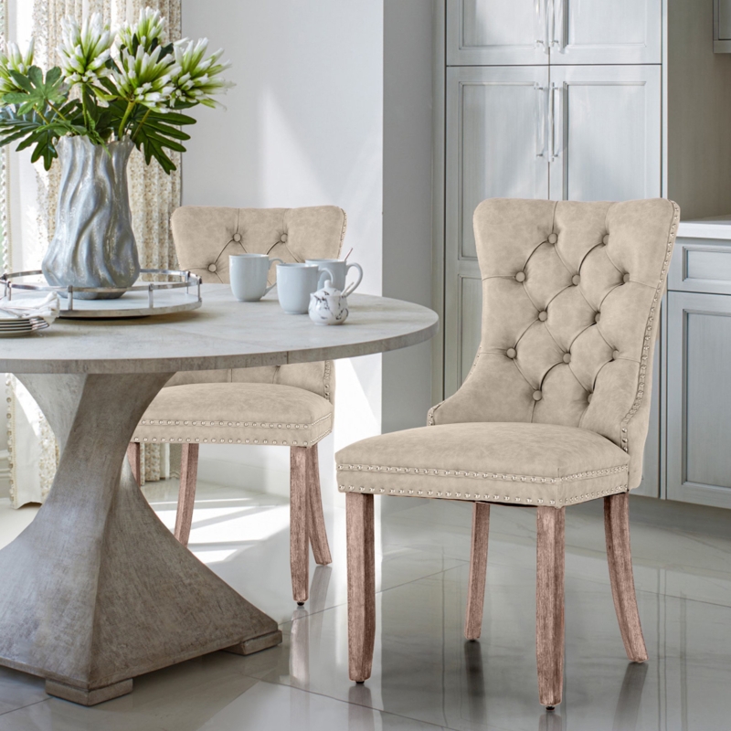 Albrah Tufted Faux Leather Wing Back Dining Chair