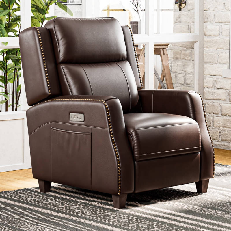 Antoinet 32.7" Wide Genuine Leather Recliner Power Club Recliner