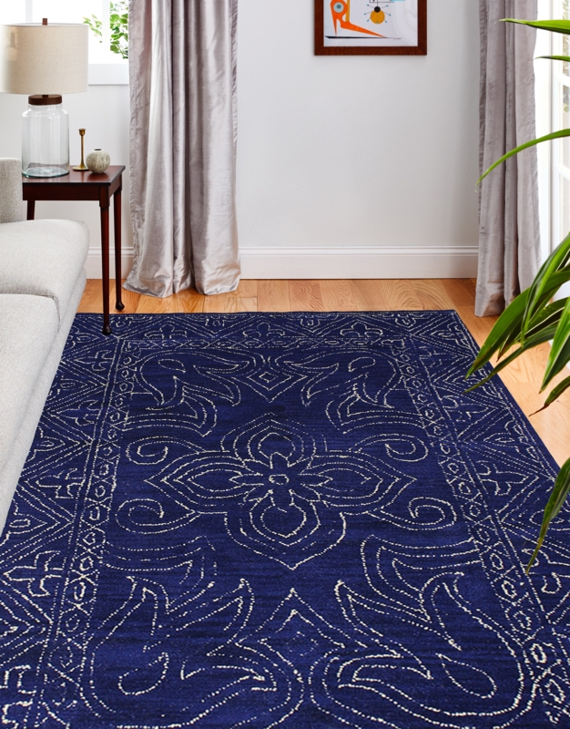 Apul Oriental Handmade Tufted Wool Navy Blue Area Rug