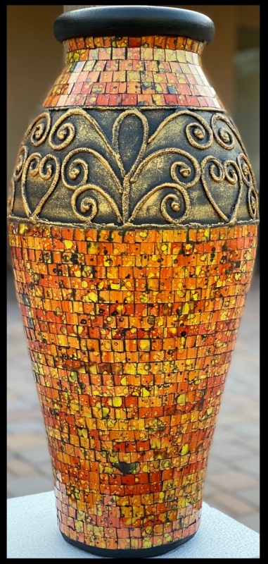 Arkdale Blue/Orange/Red 24" Terracotta Mosaic Floor Vase