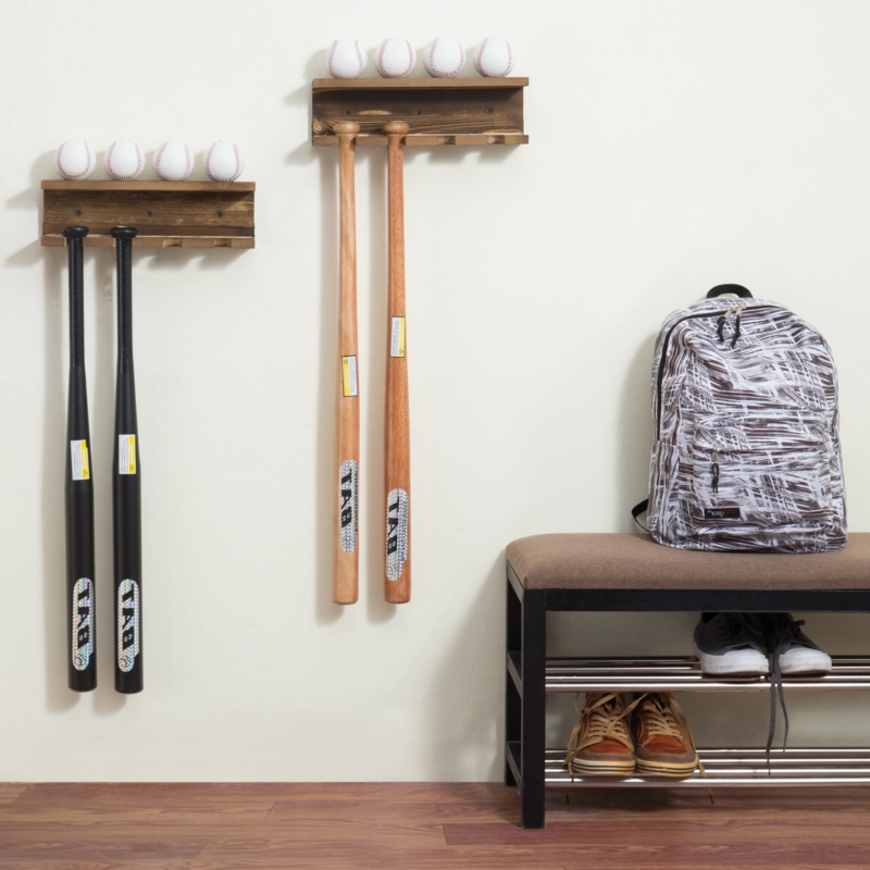 Atanasa Wood Wall mounted Boy Room Baseball Bat Sport Rack (Set of 2)