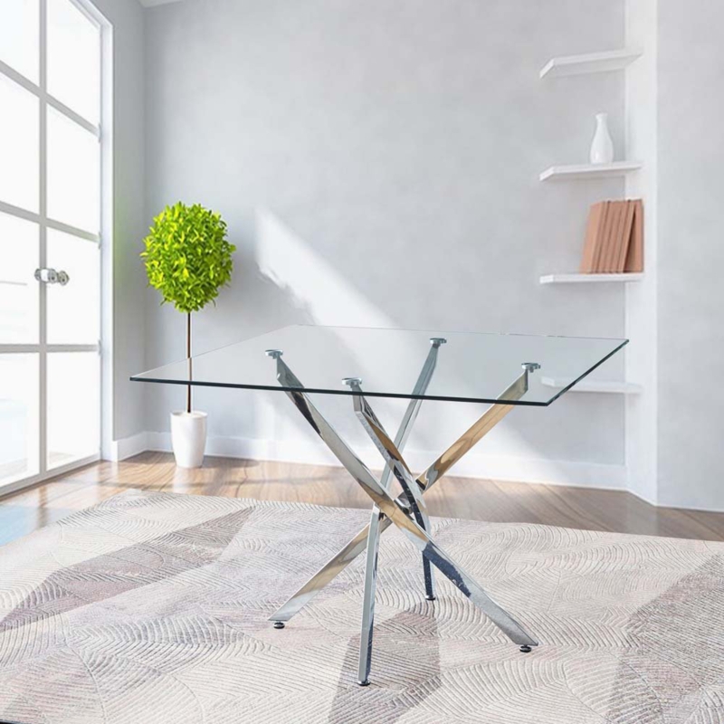 Atline Glass Top Metal Base Dining Table