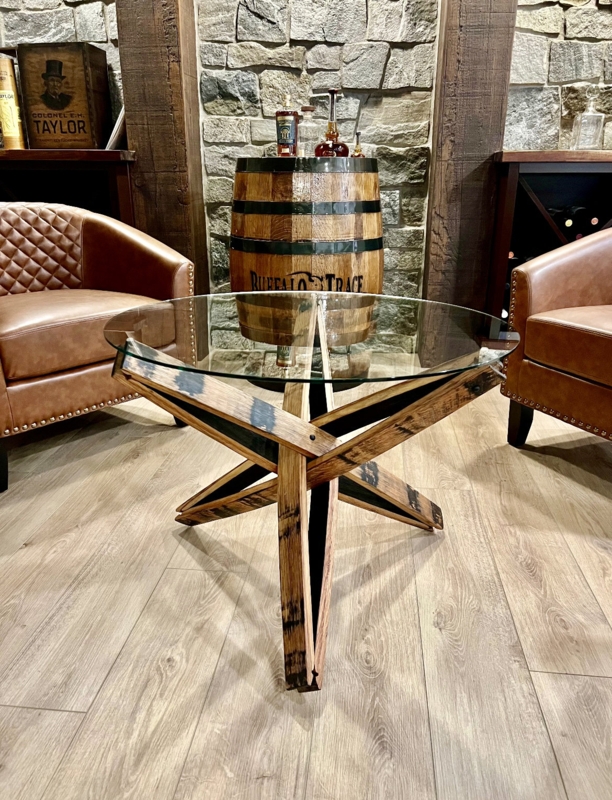 Avilez Bourbon Barrel Stave Glass Coffee Table