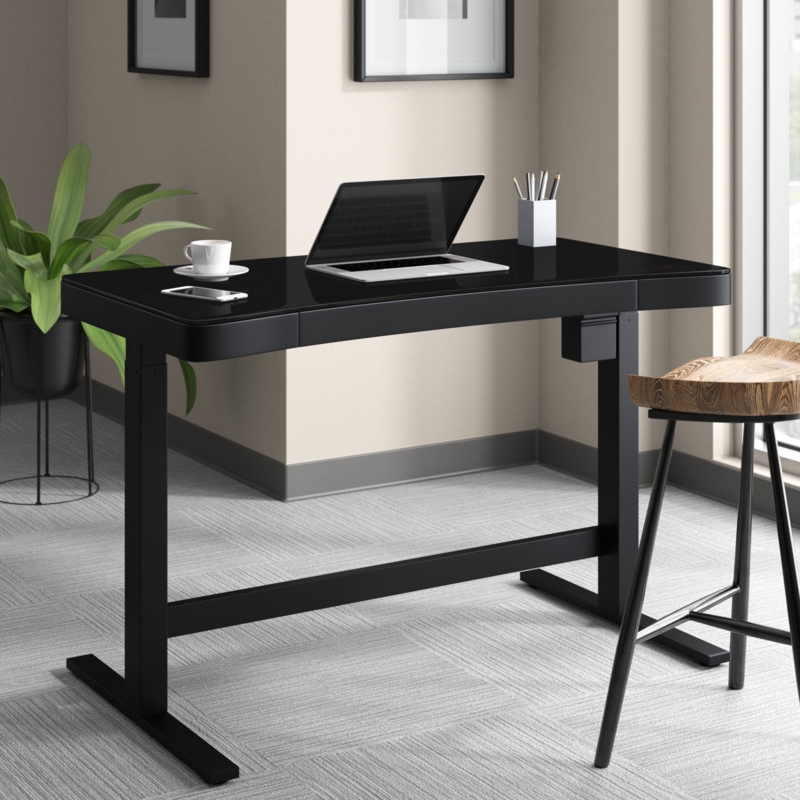 Babin Adjustable Glass Top Metal Base Standing Desk