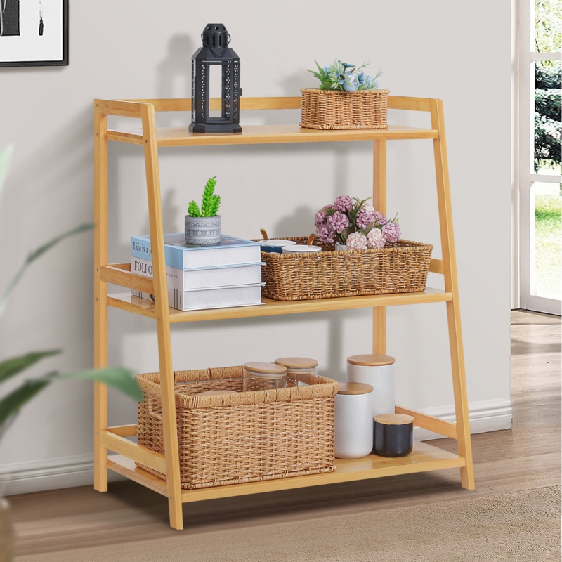 Barrelville Bamboo 4 Layers Trapezoid Bookcase Ladder Bookshelf Floor Shelf Living Room