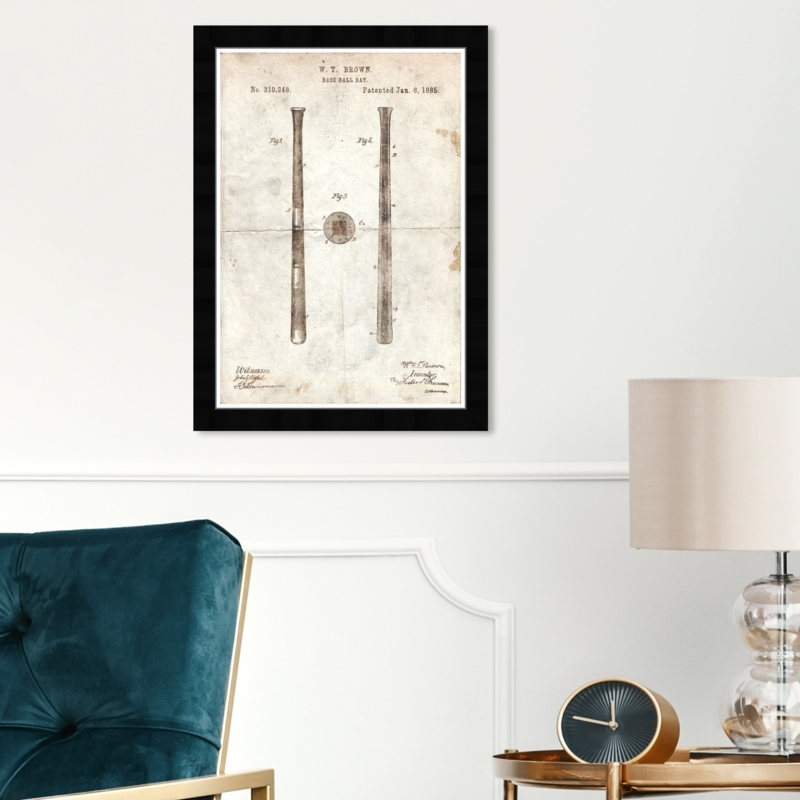 Baseball Bat 1885 Parchment - Picture Frame Graphic Art Print on Paper
