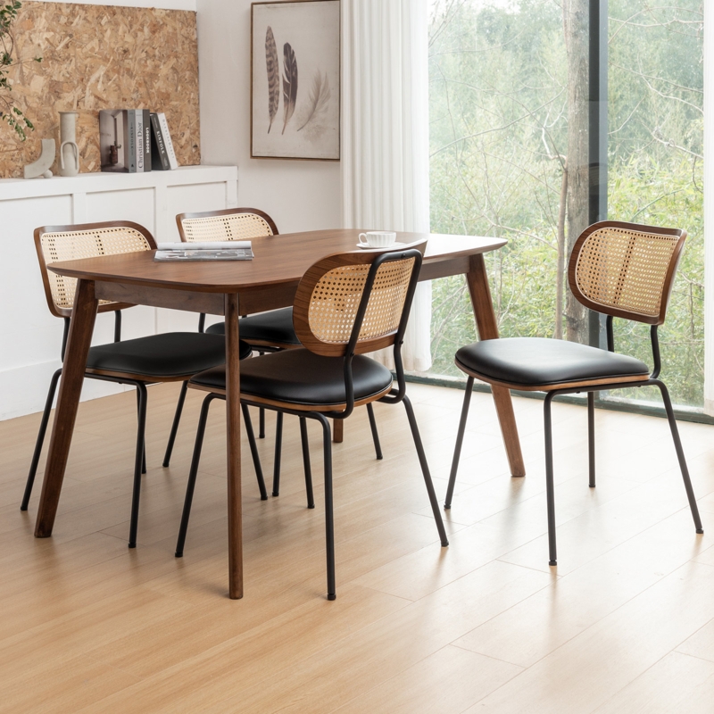 Basilina Vegan Leather Dining Chair with Rattan Back