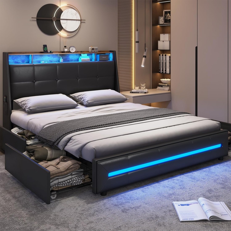 Bed Frame With 4 Storage Drawers Storage Headboard