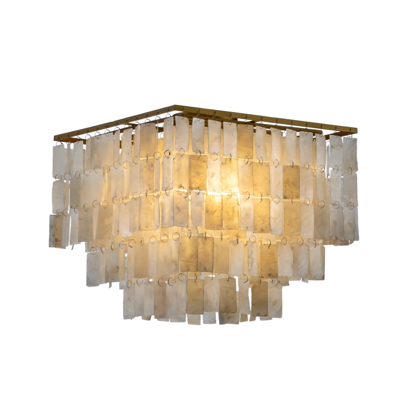 Belardo 3-Light Square Ceiling Light Coastal Natural Capiz Shell Tiered Flush Mount for Bedroom