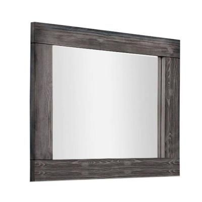 Benjara 42 in. x 37 in. Modern Rectangle Broad Wood Framed Gray Decorative Mirror with Grain Details