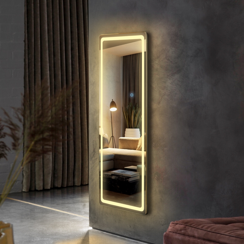 Benner Lighted Metal Framed Full Length Mirror in Black