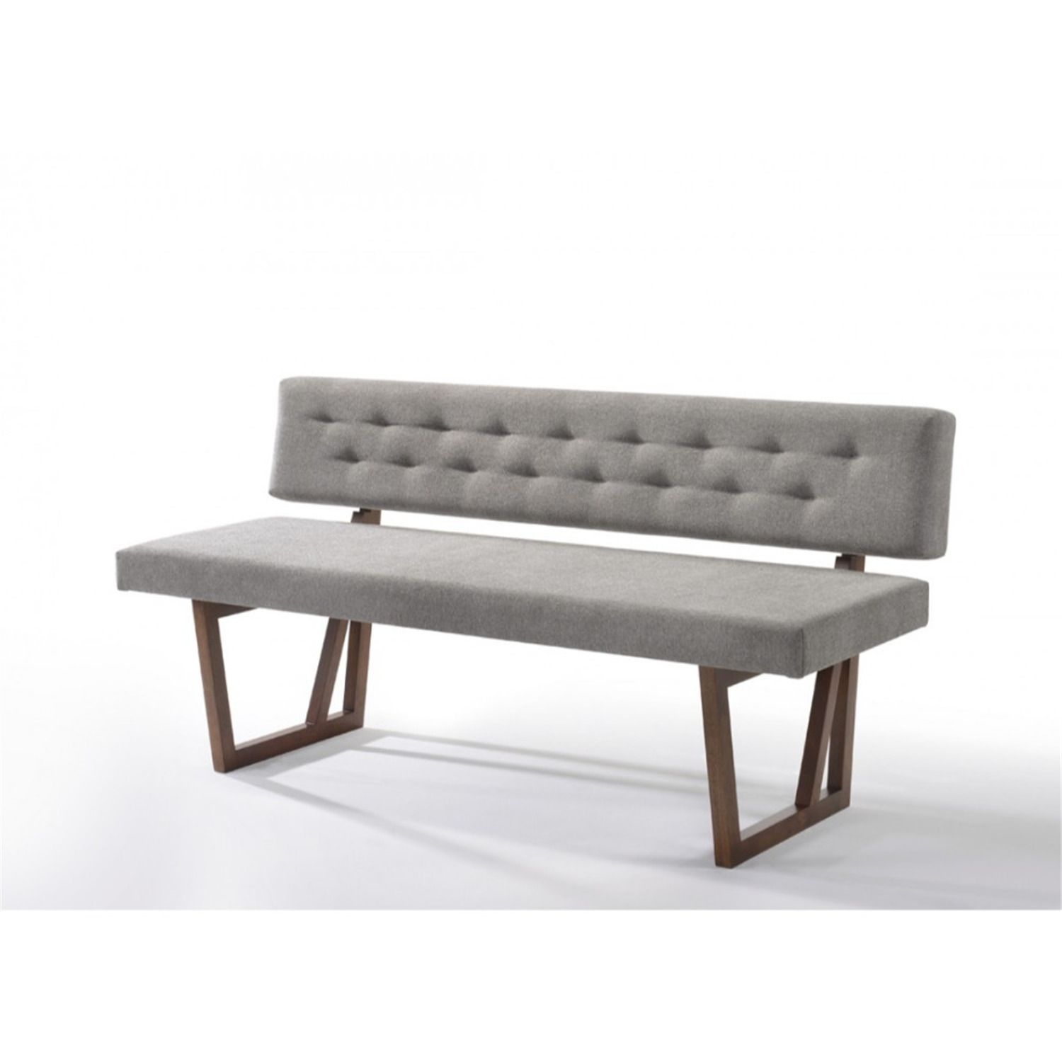 Benzara Fabric Upholstered Dining Bench with Rubber Wood Feet, Gray and Walnut Brown - Benzara - BM187484