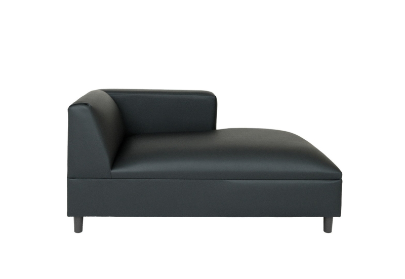 Berrak Modern Canal Black Leather Lounger for Living Room, Bedroom with Solid Wood Frame
