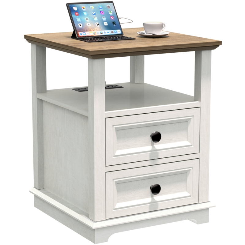 Bijal 24'' tall Tray Top Frame 2 - Drawer End Table and Built-In Outlets