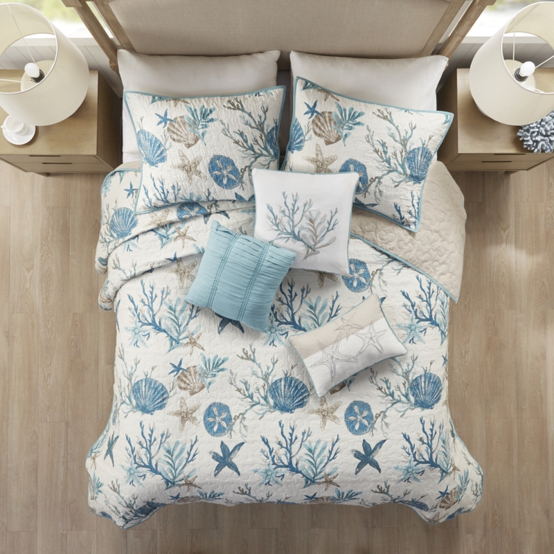 Bingley Cotton Sateen 210 TC Reversible 6 Piece Quilt Set with Throw Pillows