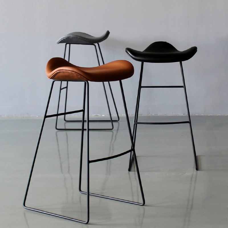 Black PU Leather Barstools Industrial Low Back Bristol Counter Stool with Saddle Seat - Off-White / 1 Piece / Bar Stool(30H)