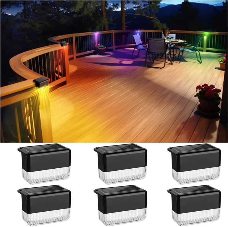Black Solar Powered Integrated LED Deck Light Pack (Set of 8)