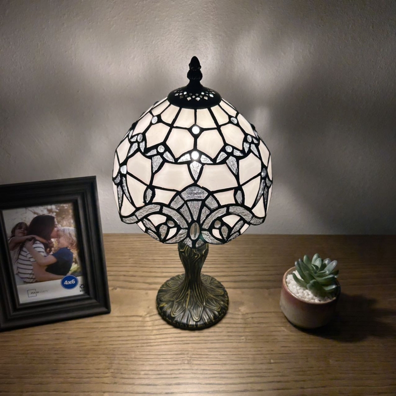 Bloomsbury Tiffany Mini Table Lamp Stained Glass Baroque Style Lavender LED Bulb Included H14"