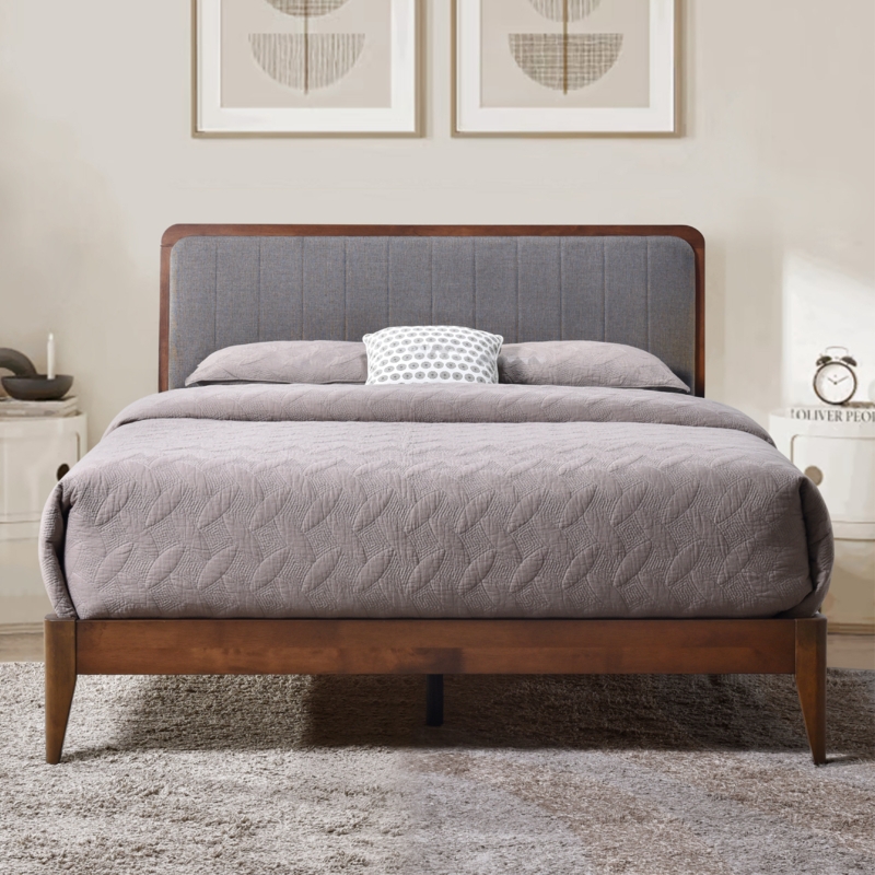 Bollen Solid Wood Platform Bed Frame, Vertical Channel Headboard, No Box Spring Needed