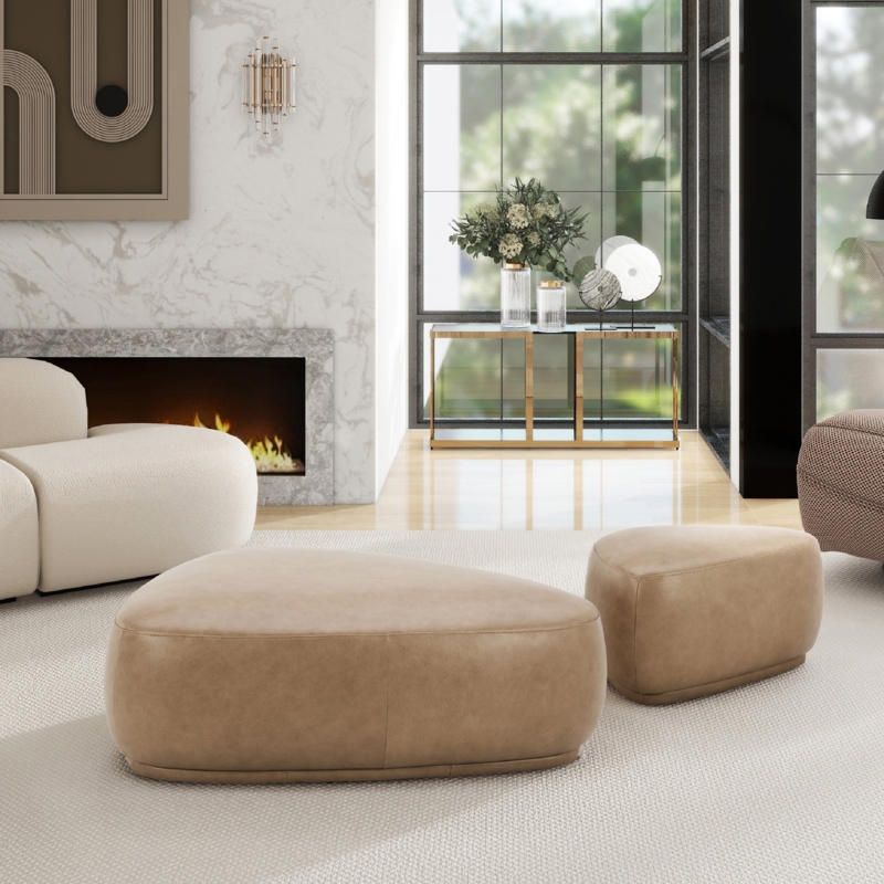 Britnae Leather Pouf