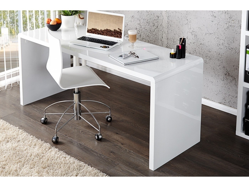 Bronislava High Gloss Home Office White Desk - Sleek Design