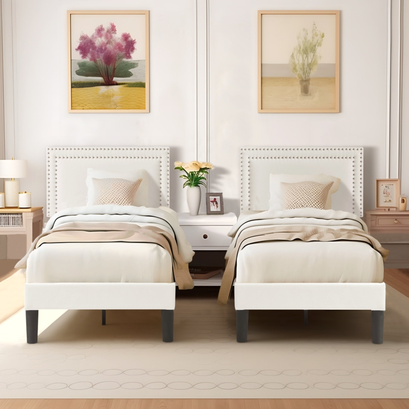 Cadena Upholstered Metal Platform Bed (Set of 2)