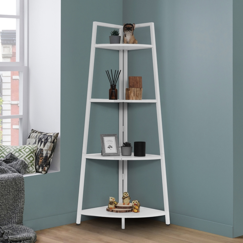 CAPHAUS Wonnie 4-Tier Display Shelves, Ladder Corner Wood Storage Plant Bookshelf
