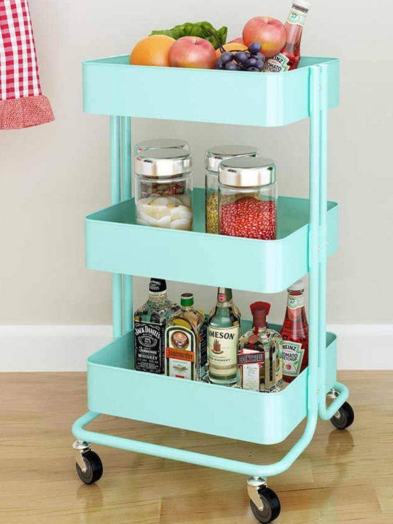 Carrinho com 4 Rodas Auxiliar Salo Beleza Bandejas Multiuso para Esttica Organizador Barbeiro salo de Beleza Branco/Rosa/Preto/Azul