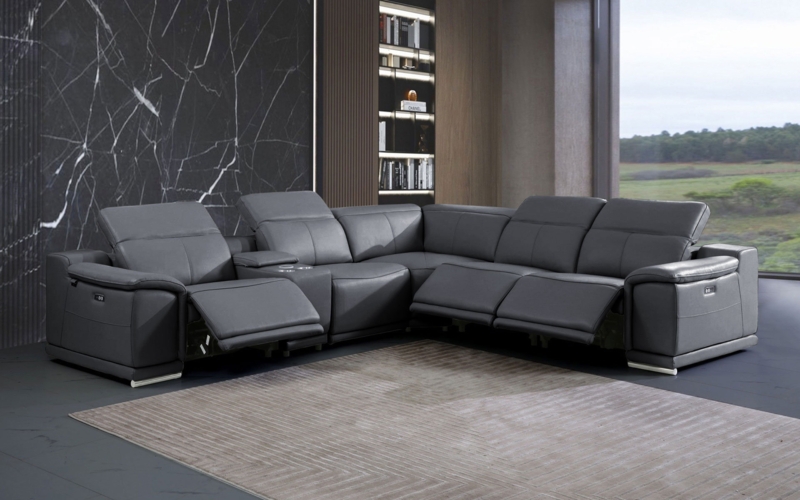 Chafic 6 - Piece Leather Power Reclining Sectional