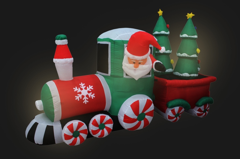 Christmas Inflatable Santa Claus Driving Train Decoration