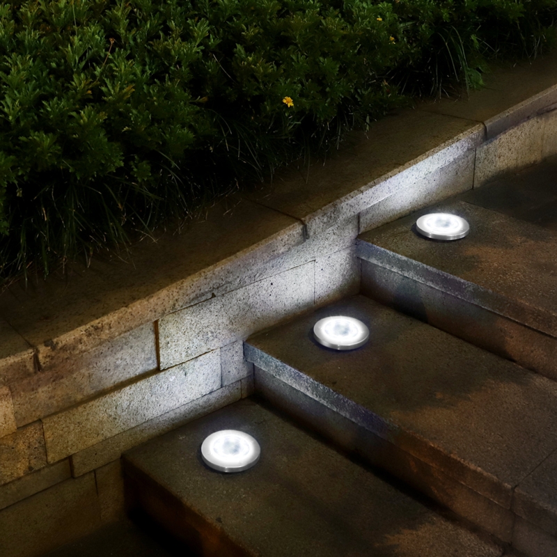 Chrome Low Voltage Solar Powered Integrated LED Steel Well Light Pack (Set of 8)