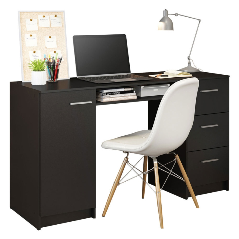 Computer Desk with 3 Drawers, 1 Door and 1 Storage Shelf, Office Desk with Drawers