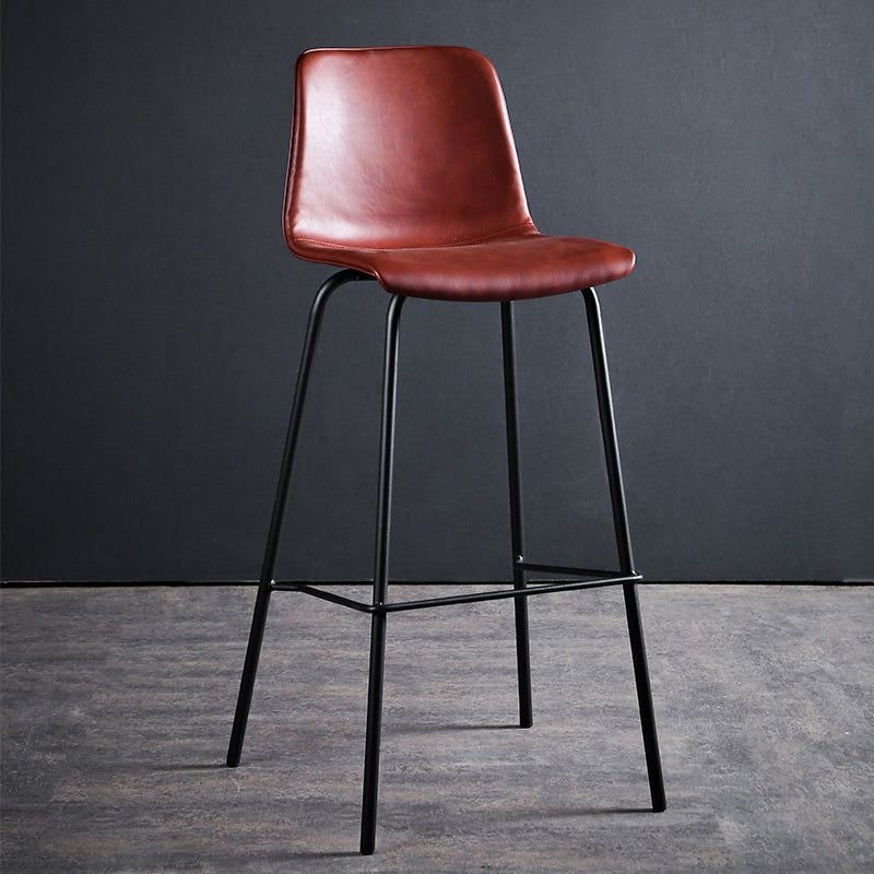 Contemporary Bar Stool Armless Leather Low Back Counter Chair with Footrest and Iron Base - Red / 1 Piece / Counter Stool(26H)