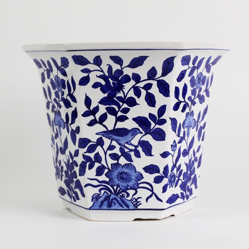 Cypress Blue and White Handmade Ceramic Outdoor Garden Planter - Small