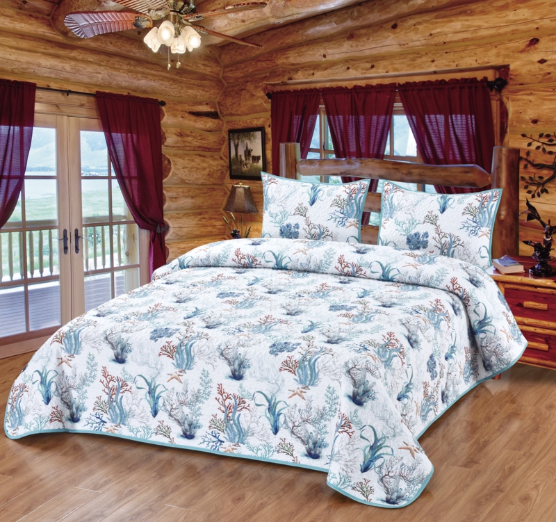 Dancing in the Sea Coral White Ocean Coral Beach Nautical Themed Decorative Quilt Bedding Set