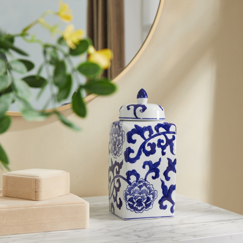 Dareese 9.44" Handmade Blue White Chinoiserie Ceramic Ginger Jar/Table Vase