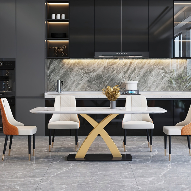 Dashon Modern Rectangular Sintered Stone Dining Table with Gold Stainless Steel Base