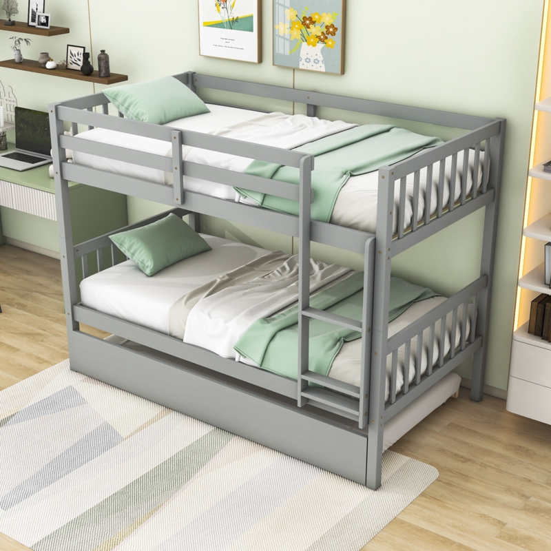 Davyan Twin Over Twin Wood Bunk Bed with Trundle