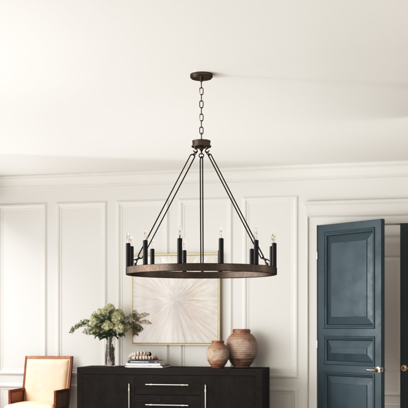 Debbra 12 - Light Candle Style Steel Dimmable Wagon Wheel Farmhouse Chandelier UL Certified