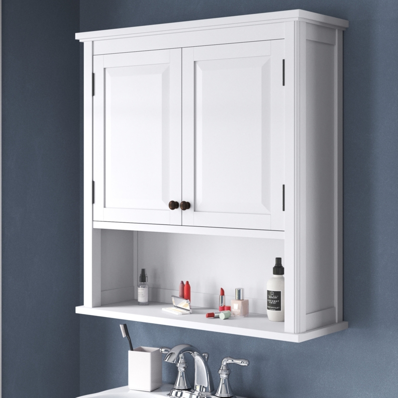 Dorset 27"W 29"H Wall Mounted Bathroom Cabinet With 2 Solid Wood Cabinet Doors And 1 Open Shelf