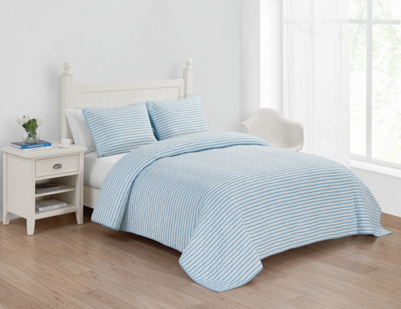 Double Stuff Cotton Blue Quilt Set