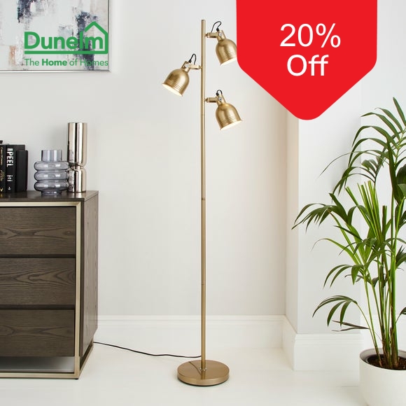 Dunelm Gold Issac 3 Light Floor Lamp, Size: 140x24cm