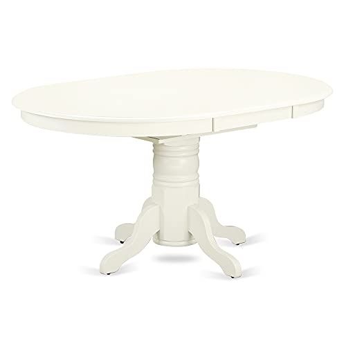 East West Furniture Avtlwhtp Avon Dining Room Table  An Oval Kitchen Table Top With Butterfly Leaf  Pedestal Base 42x60 Inch Linen White