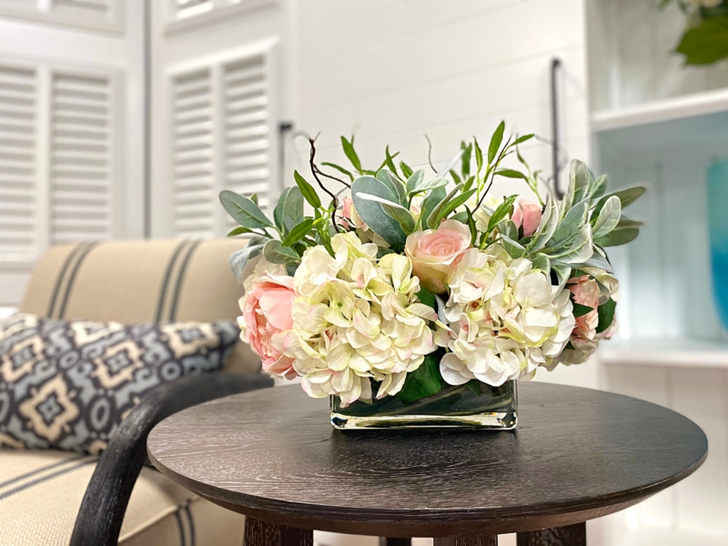 Easter Floral Arrangement with Hydrangeas, Roses and Lamb's Ear